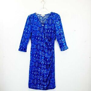 OLIVIA MATTHEWS USA Women's Blue‎ Mini Dress MEDIUM 3/4 Sleeve Surplice Ruched